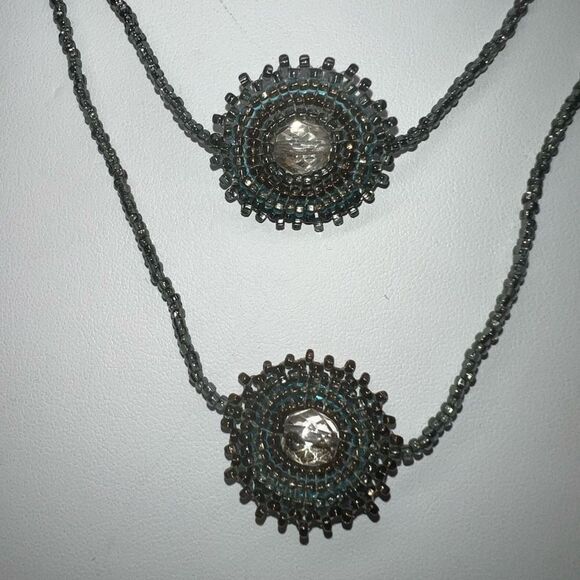Vintage Boho Seed Bead and Crystal Station Necklace - Picture 2 of 7